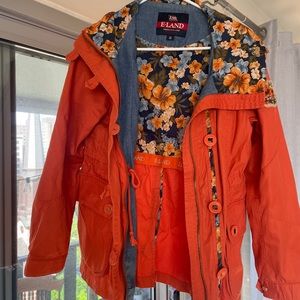 Orange trench with pockets and hood